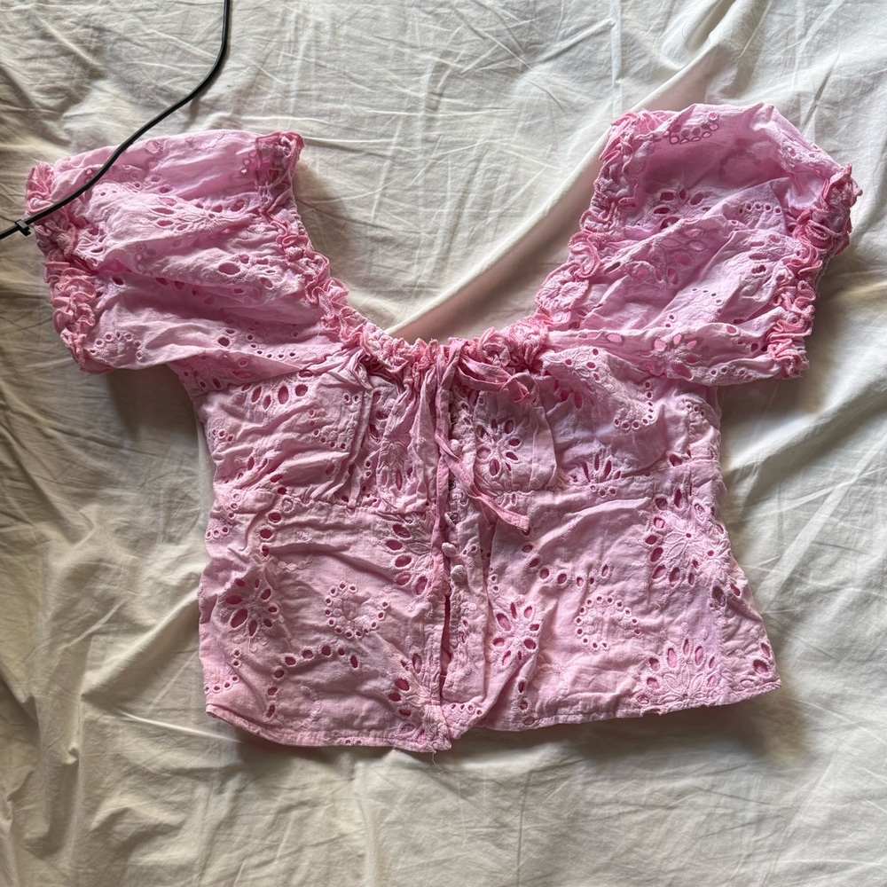 Charlie Holiday Pink Ruffled Blouse